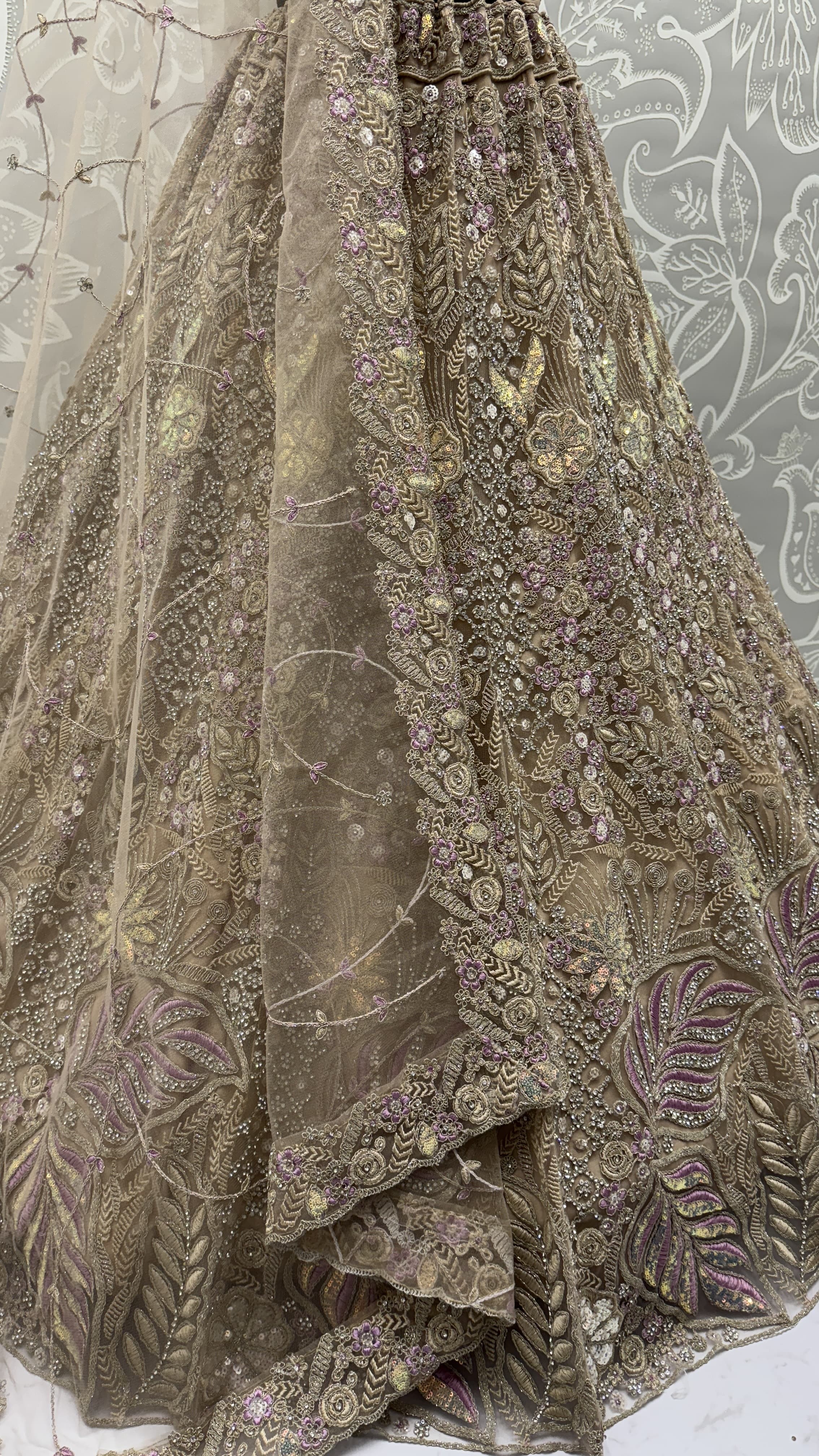 Golden Net A - Line Lehenga Choli with Diamond, Dori, Embroidered, Fancy, Multi, Sequins, Thread and Zircon Work